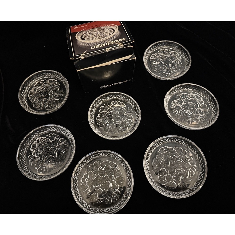 Lot of 6 Crystal Coasters Cristal d'Arques Breteuil Lead France Set in Box‎